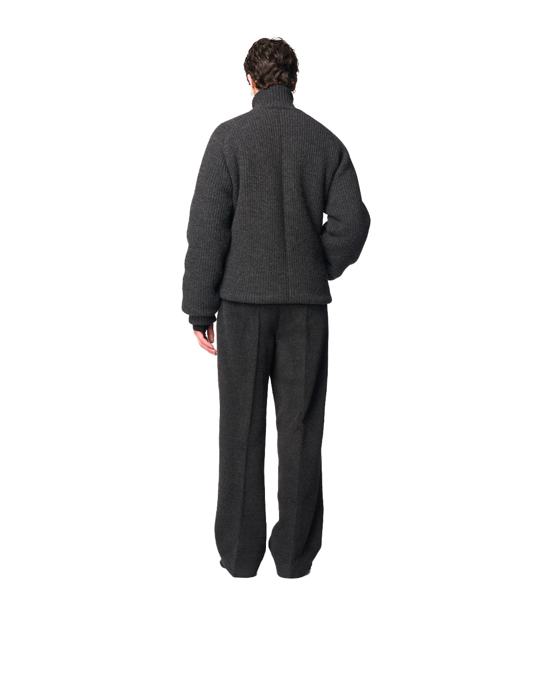 Charcoal Wool Knitted Puffer Jacket