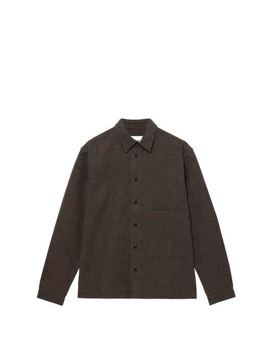 Brown/Navy Stripe Cotton Wool Seersucker Natal Shirt