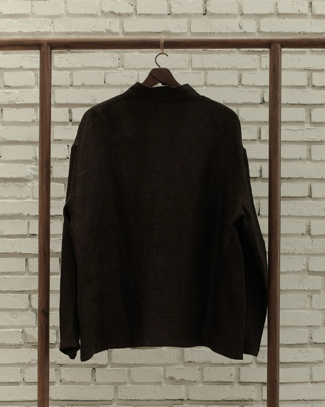 Black Mix Heavy Linen Argyle Stand Collar Soft Jacket