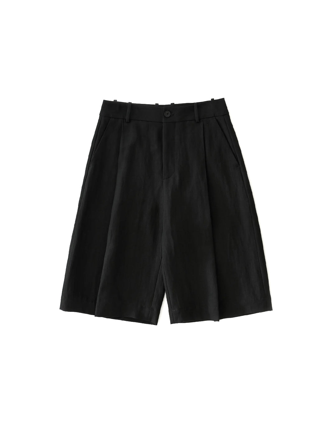 Black Linen Wool Fowld Pleated Short