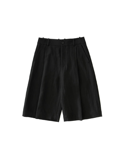 Black Linen Wool Fowld Pleated Short