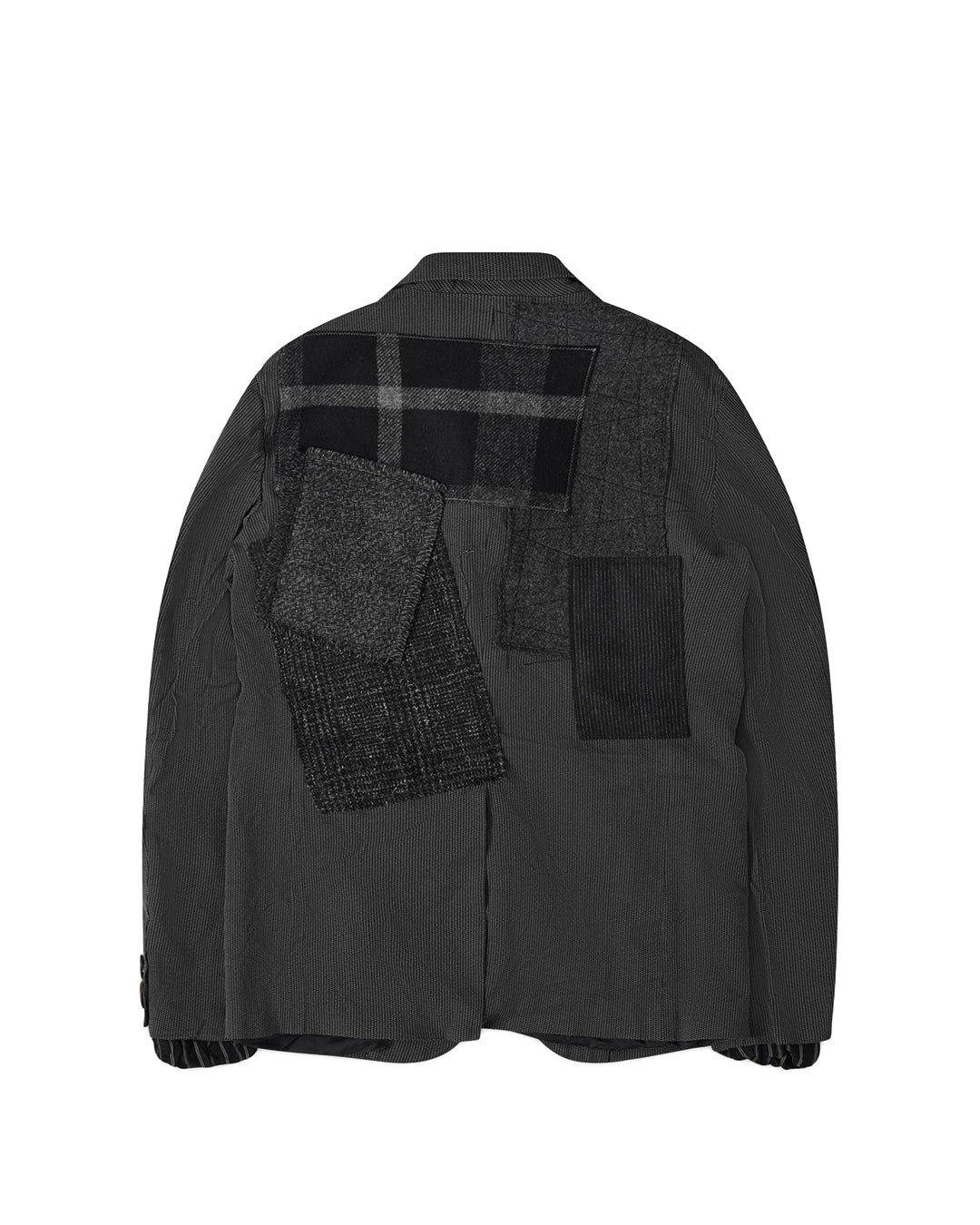 Black/Grey/Blue Multi Fabrics Mix Polyester Herringbone Garment Processed Jacket