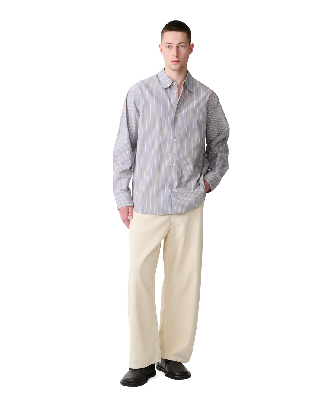 Grey/Brown Cotton Stripe View Boxy Oversized Shirt