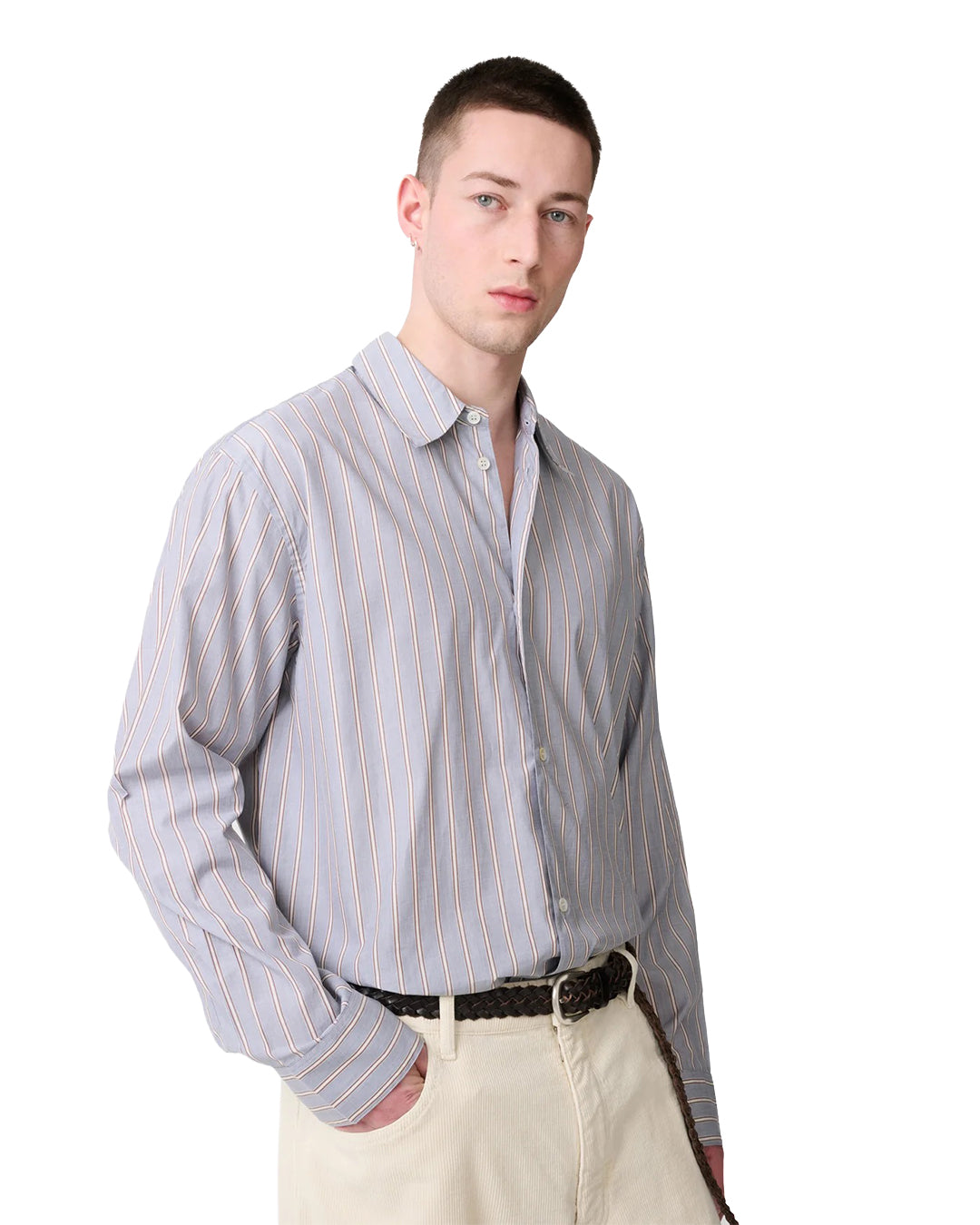 Grey/Brown Cotton Stripe View Boxy Oversized Shirt
