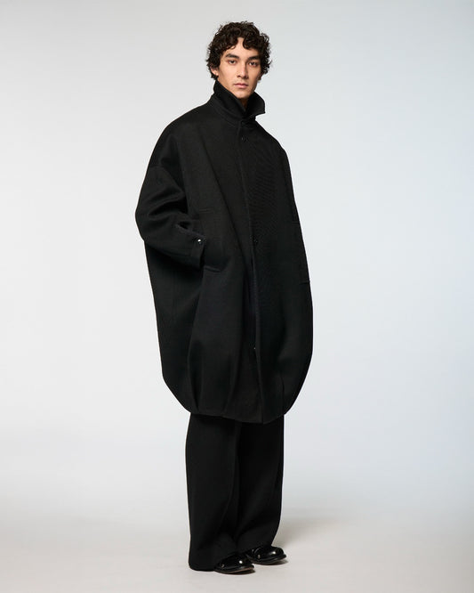 Black Balooned Cocoon Coat