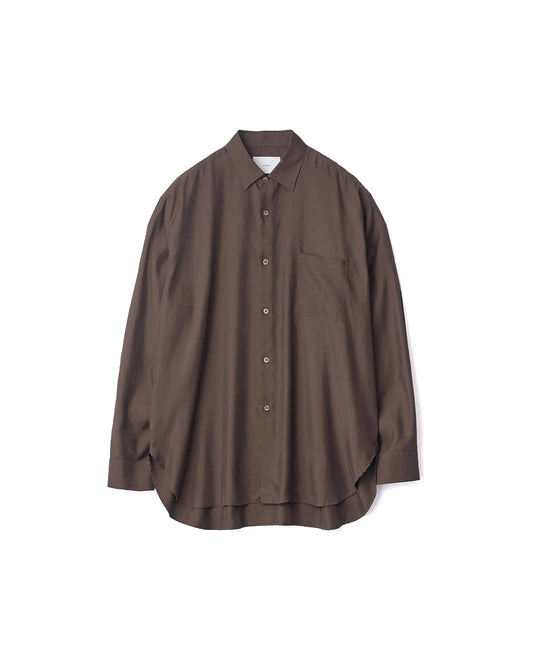 Dark Brown Cupro Twill Oversized Long Sleeve Shirt