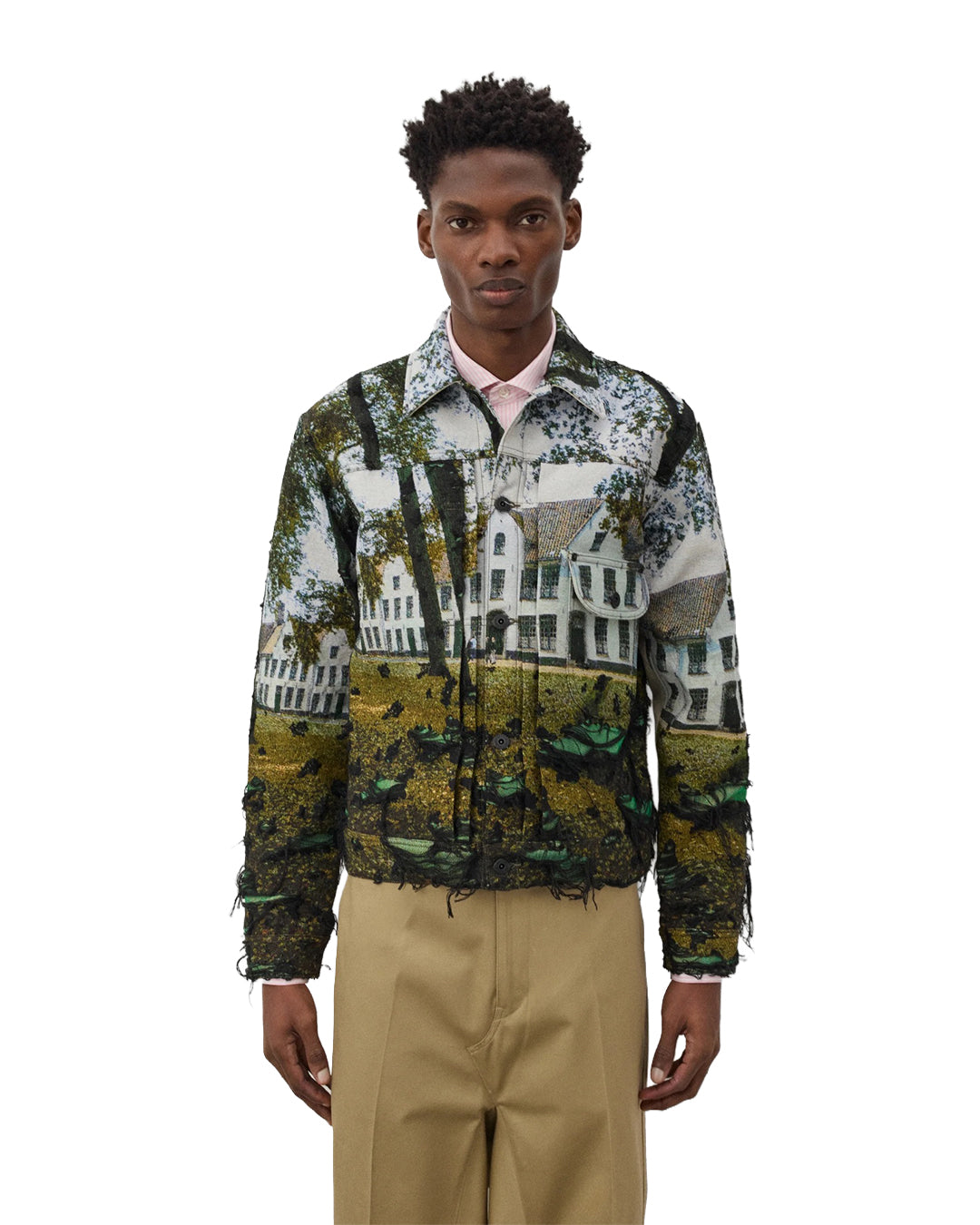 Green/Black/Light Blue Polyester Cotton Gobelin Weave Jacket