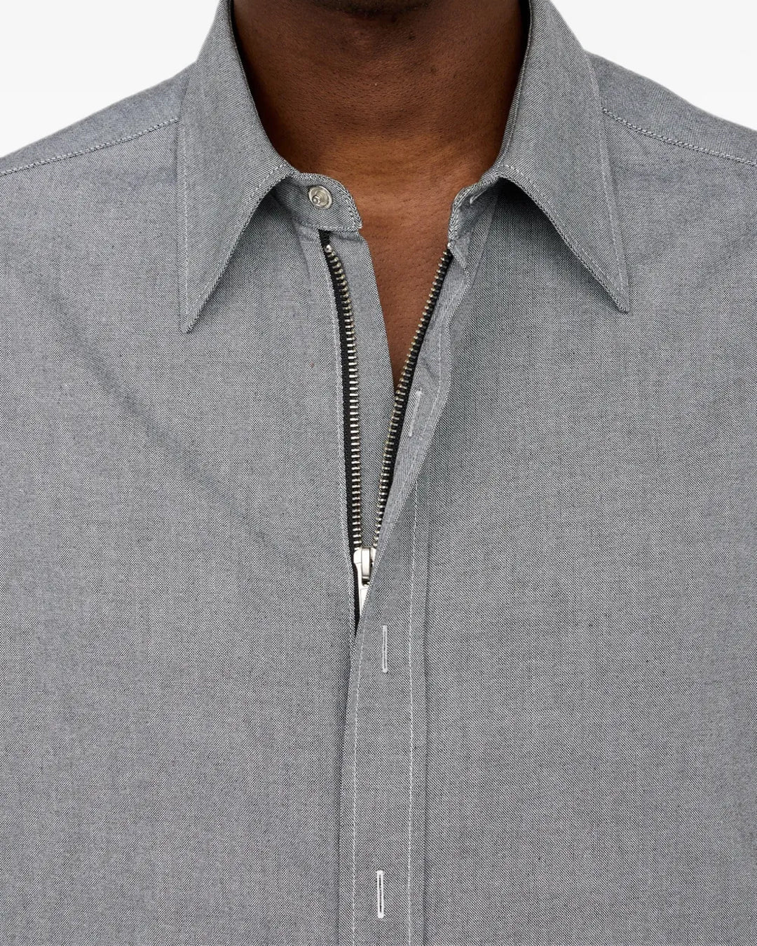 Black Cotton Long Sleeve Zip-Up Shirt