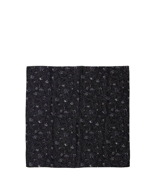 Black Silk Cupro Flower Print Scarf
