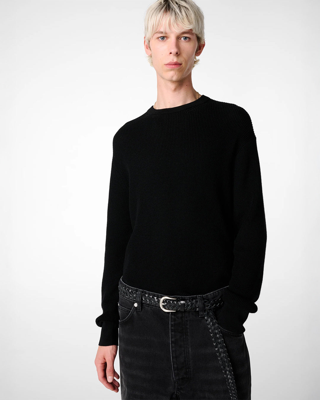 Black Portland Cashmere Waffle Knit