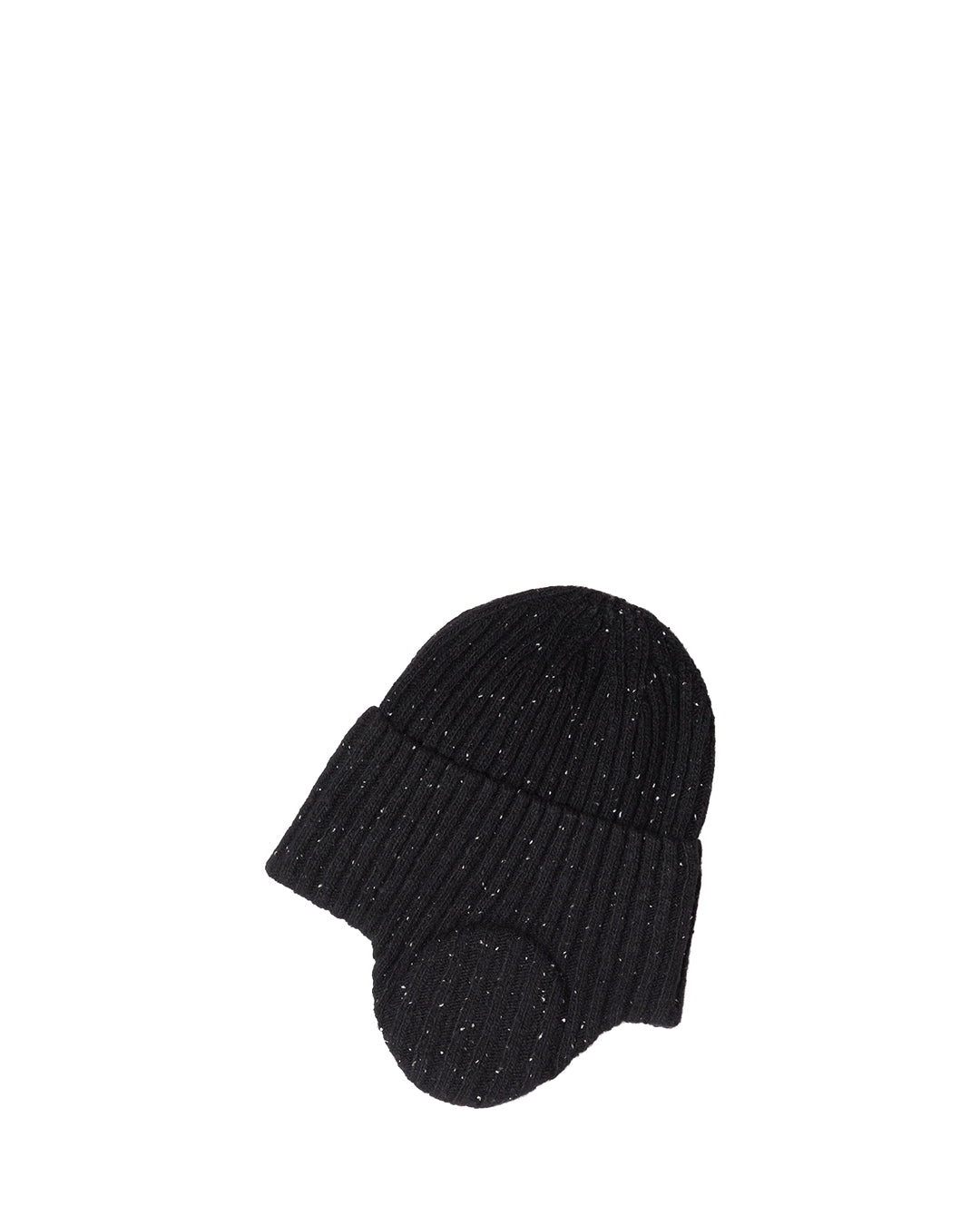 Speckled Black Wool Flap Beanie