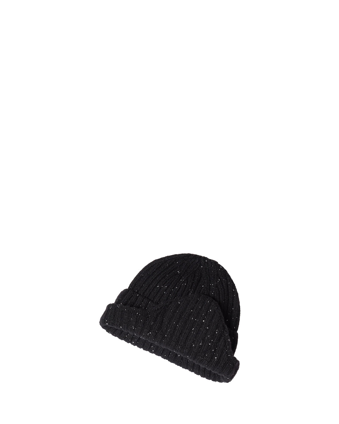 Speckled Black Wool Flap Beanie