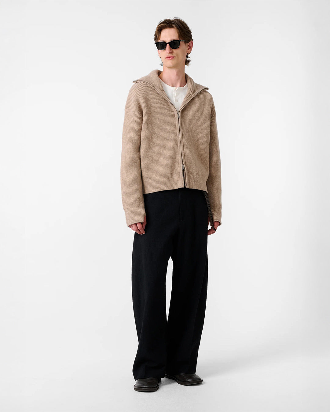 Oatmeal Sandos Rib Zip Though Jumper