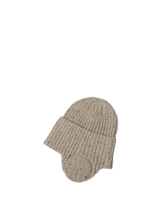 Speckled Beige Wool Flap Beanie