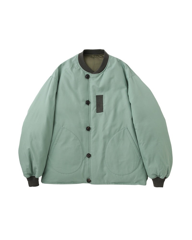 Green Wool Silk Heavy Twill Reversible Corps Down Jacket