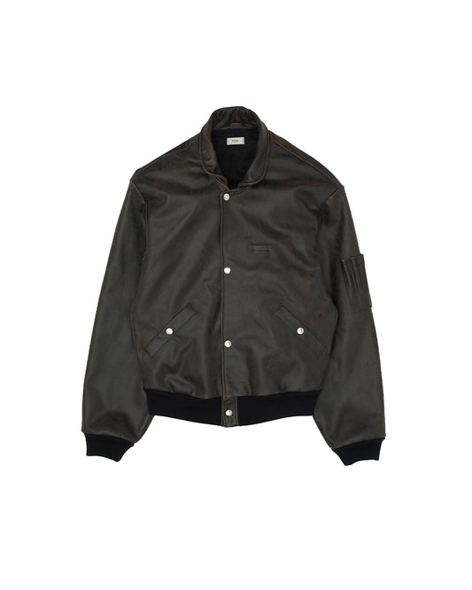 Black Cracked Cow Leather Flight Jacket
