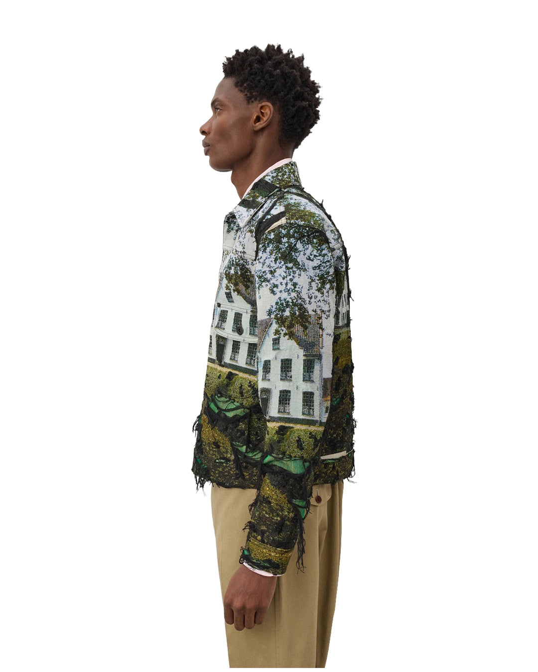 Green/Black/Light Blue Polyester Cotton Gobelin Weave Jacket
