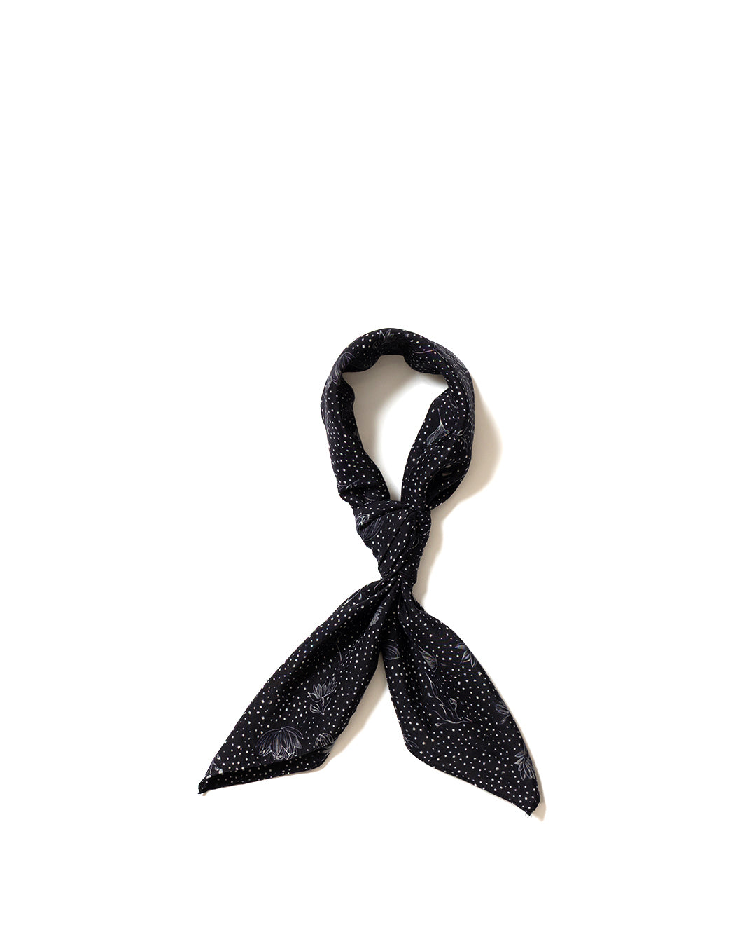 Black Silk Cupro Flower Print Scarf