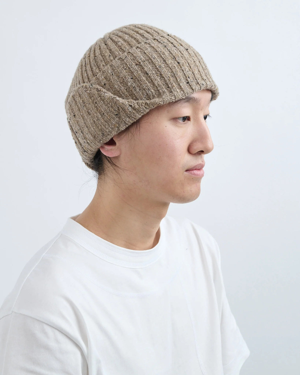 Speckled Beige Wool Flap Beanie