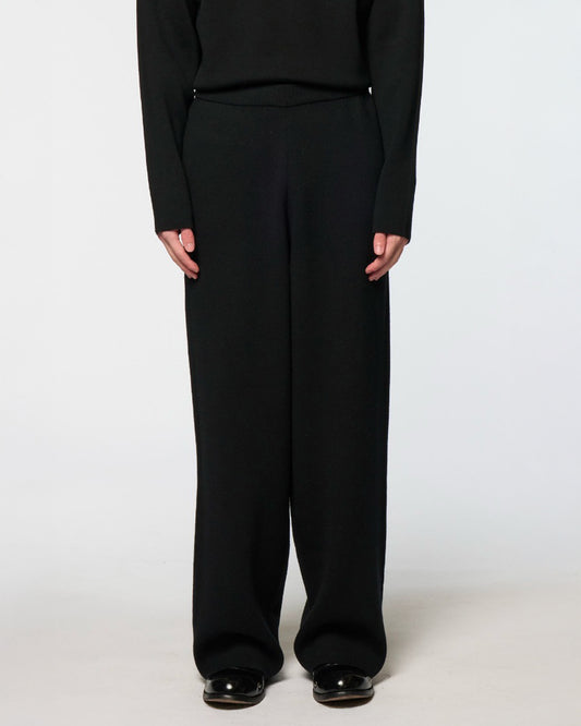 Black Double Knitted Straight Pants