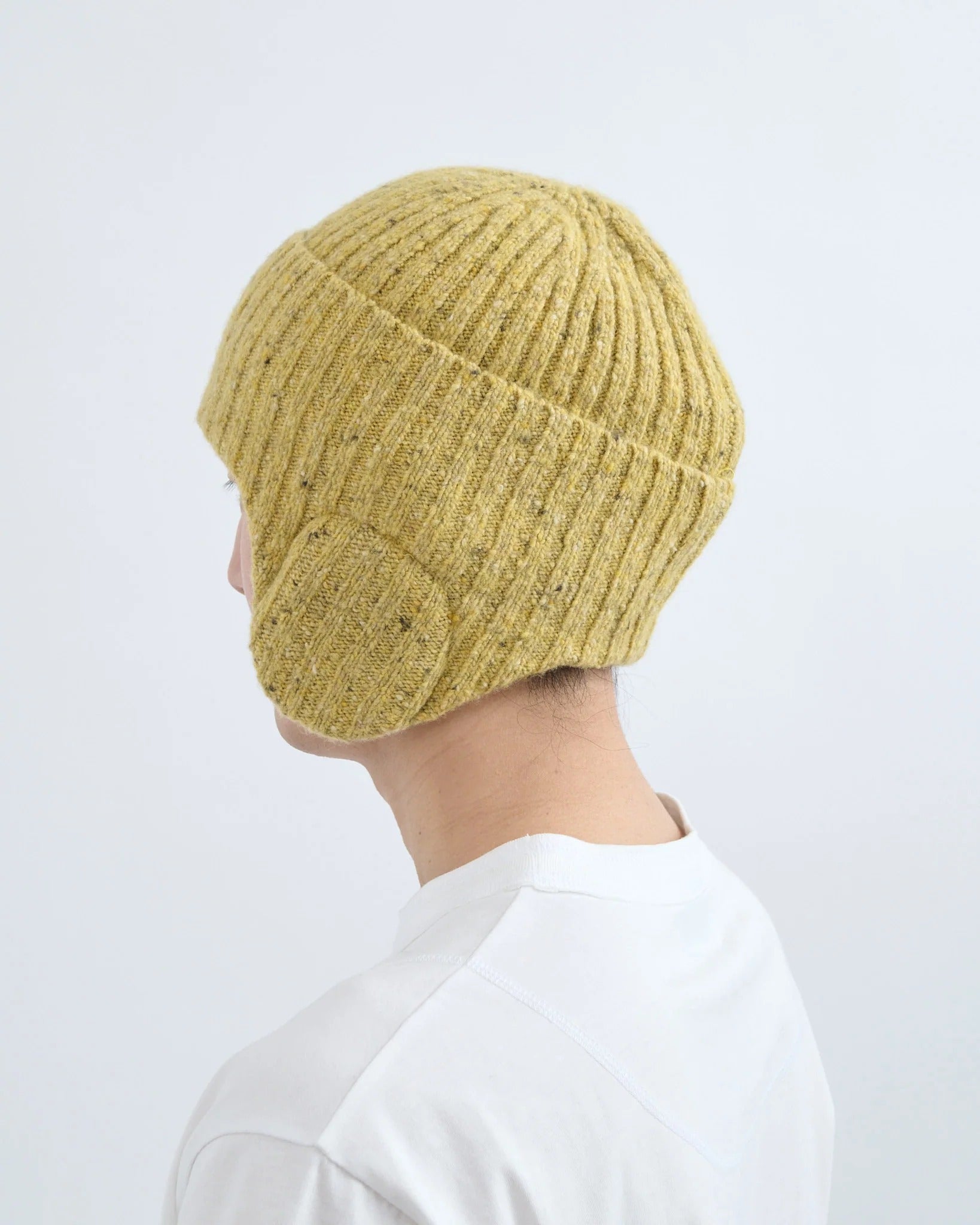 Speckled Mustard Wool Flap Beanie