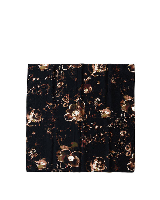 Brown Silk Cupro Flower Print Scarf