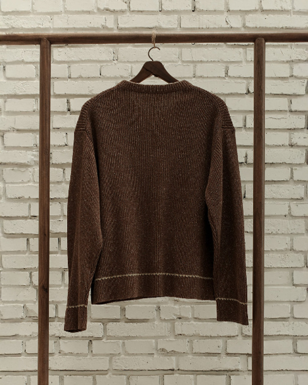 Brown Mix Slub Silk Contrast Crewneck