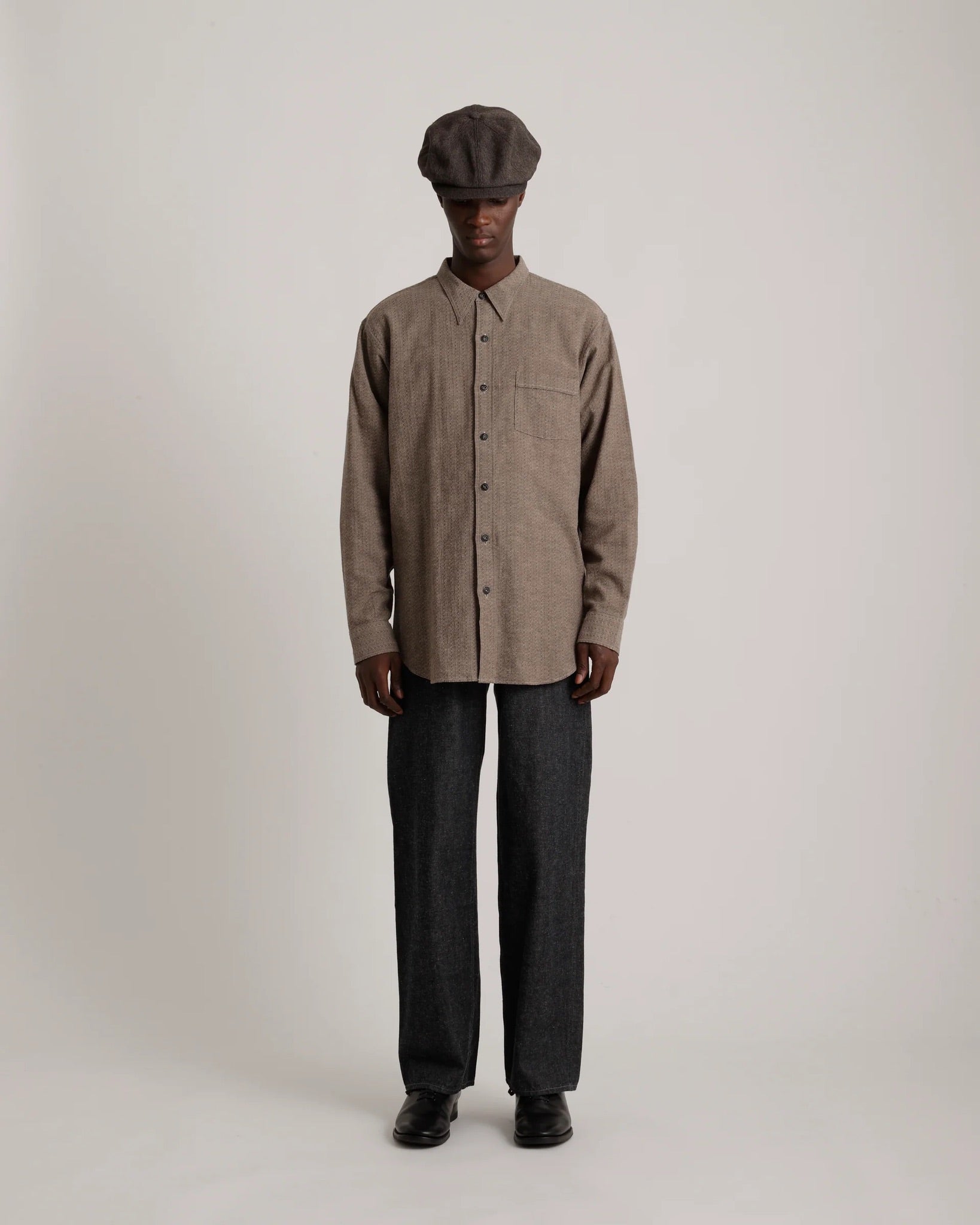 Charcoal Cotton Lot.106 Narrow Collar Shirt