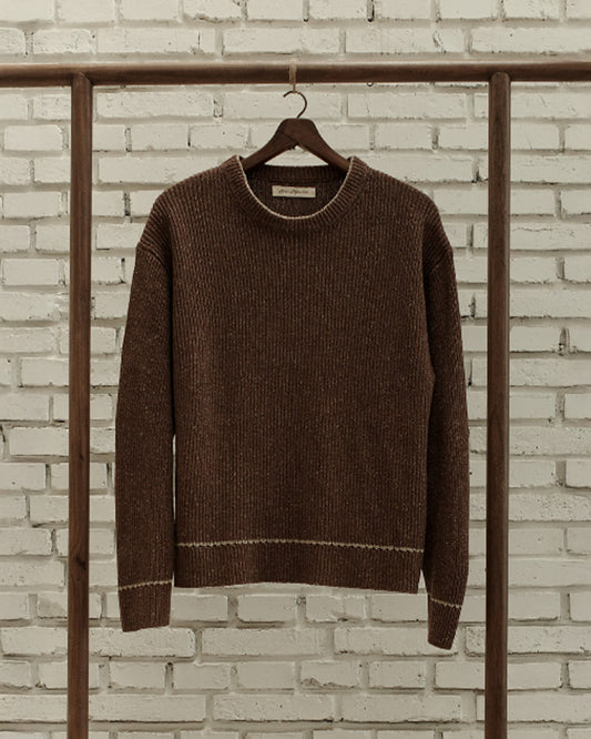 Brown Mix Slub Silk Contrast Crewneck
