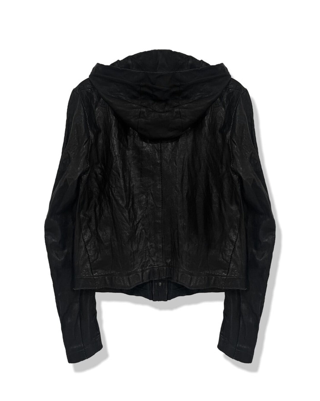 Black Single Panel Hooded Leather Jacket