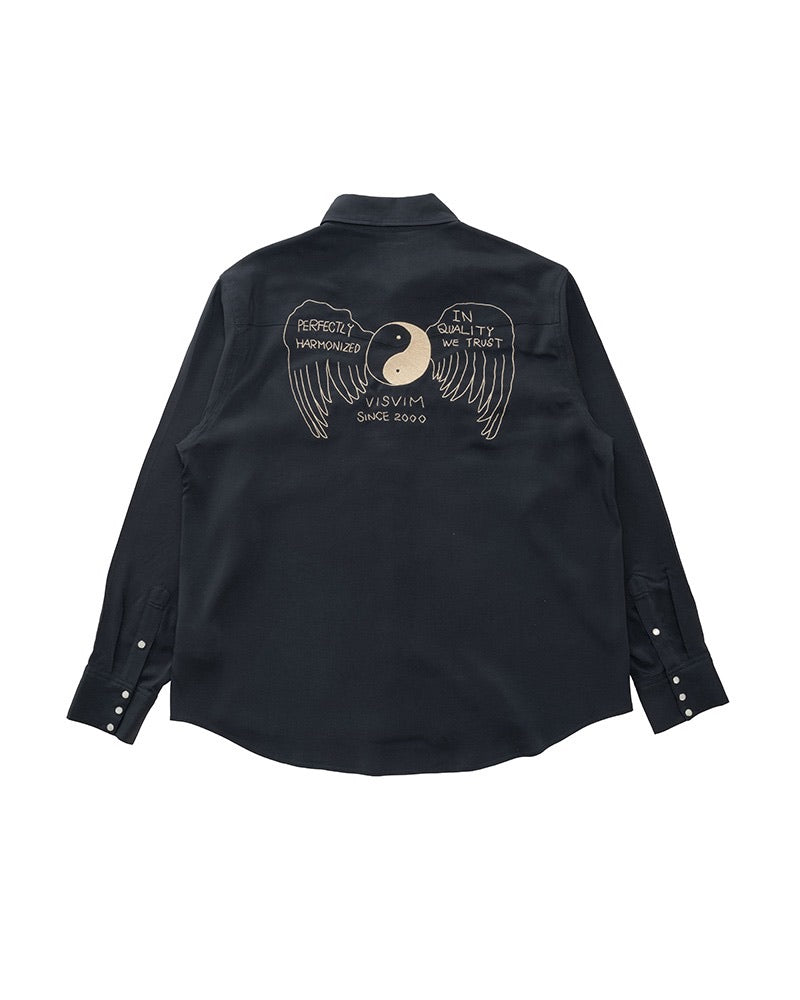 Black Rayon Canvas Four Corners Long Sleeve Shirt