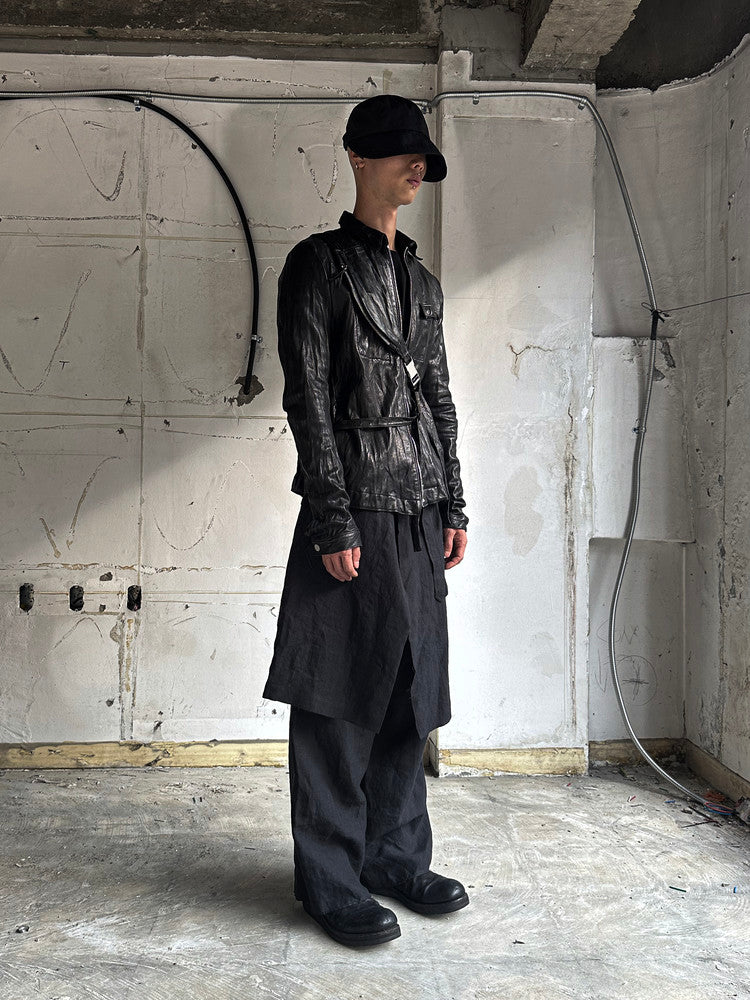 Black Single Zip Leather Jacket V4