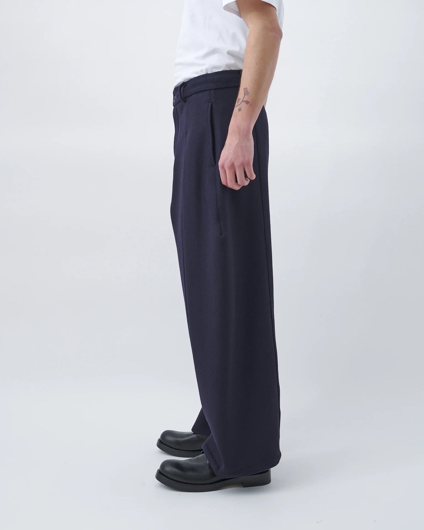 Dark Navy Box Pleat Wool Trouser