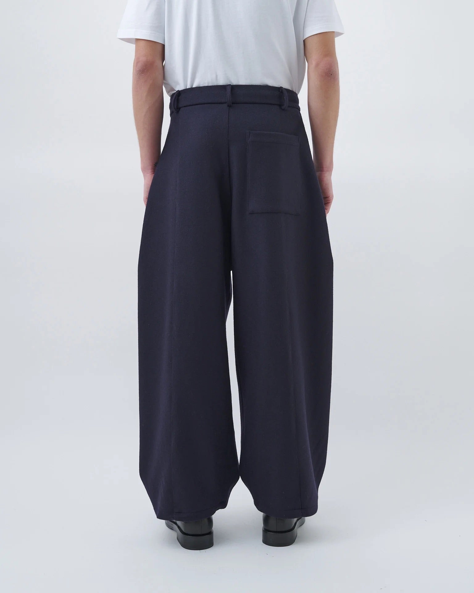 Dark Navy Box Pleat Wool Trouser
