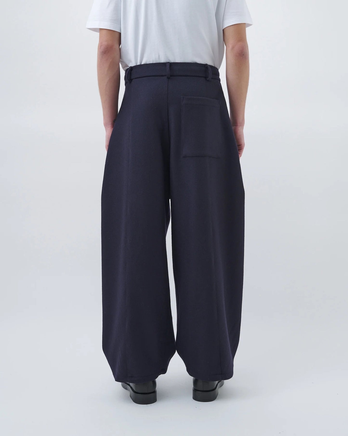 Dark Navy Box Pleat Wool Trouser