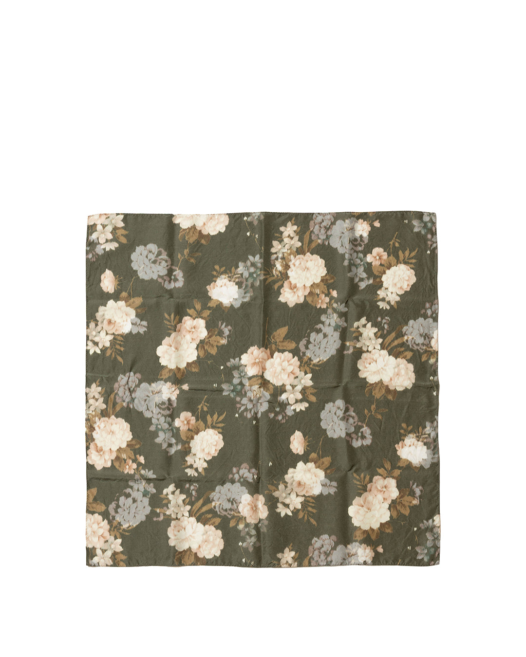 Khaki Gray Silk Cupro Flower Print Scarf