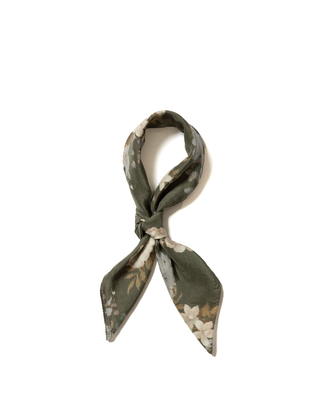 Khaki Gray Silk Cupro Flower Print Scarf