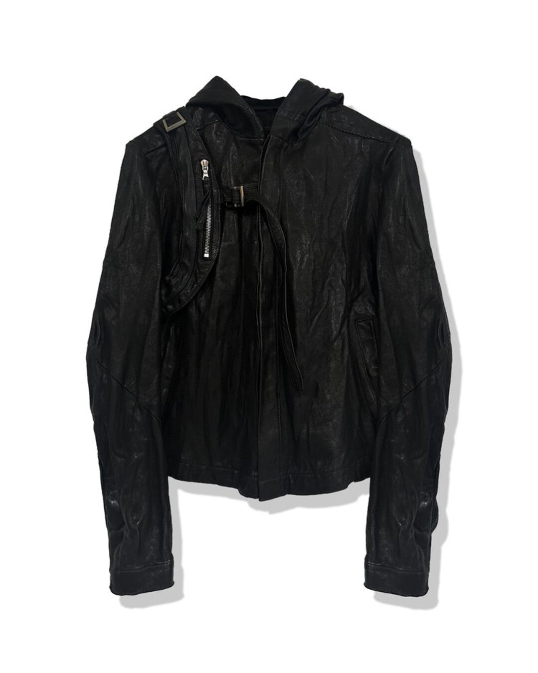 Black Single Panel Hooded Leather Jacket