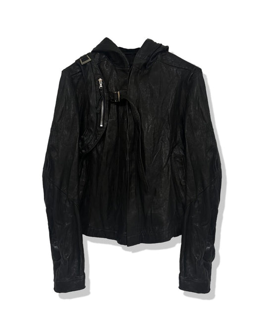 Black Single Panel Hooded Leather Jacket