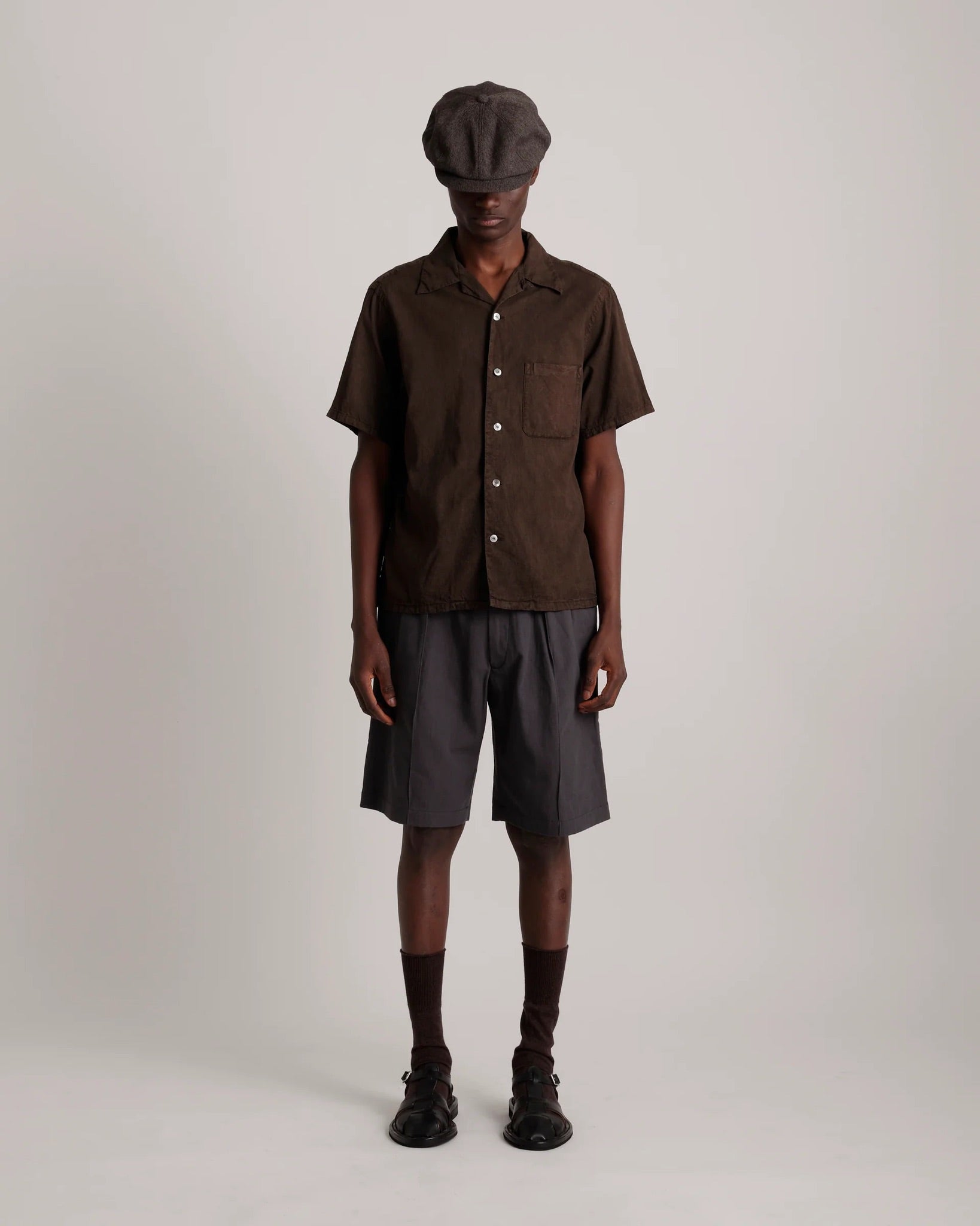 Mud Dyed Brown Lot.113 Open Collar Shirt