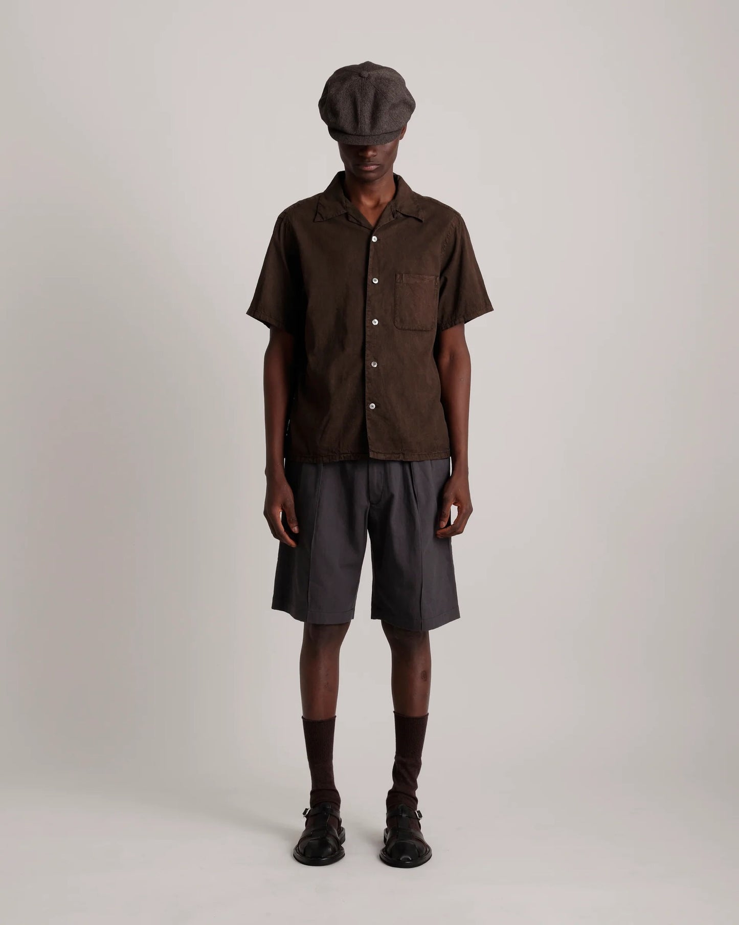 Mud Dyed Brown Lot.113 Open Collar Shirt