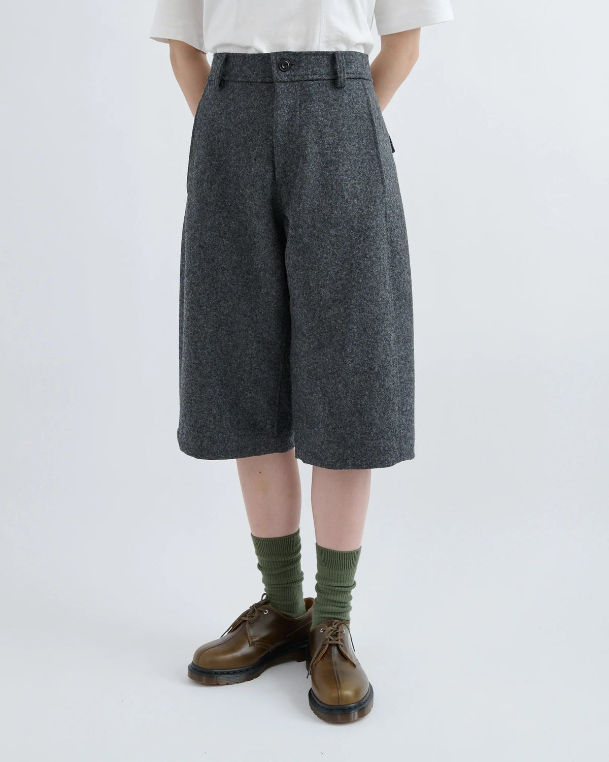 Dark Grey Melton Wool Mainichi Shorts