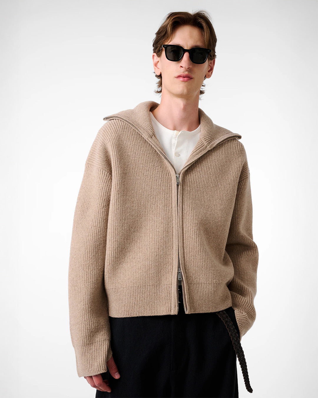 Oatmeal Sandos Rib Zip Though Jumper