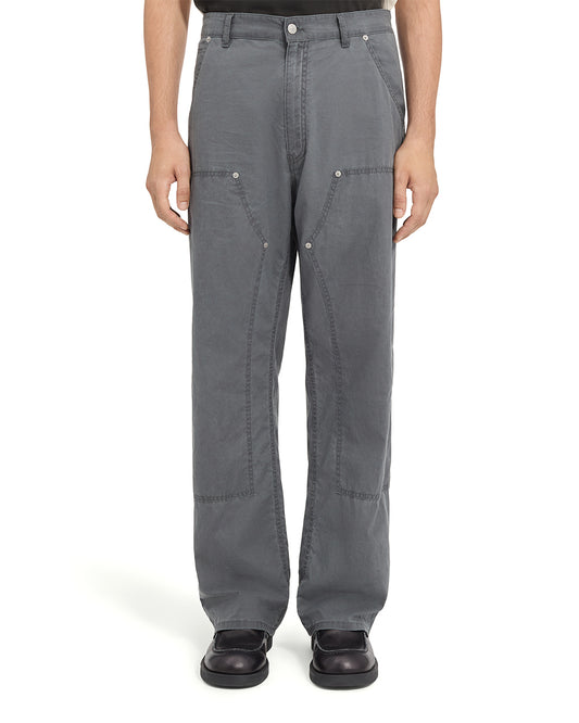 Anthracite Washed Cotton Workwear Trousers