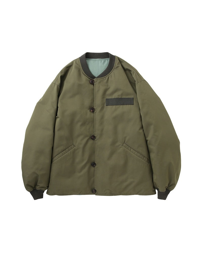 Green Wool Silk Heavy Twill Reversible Corps Down Jacket