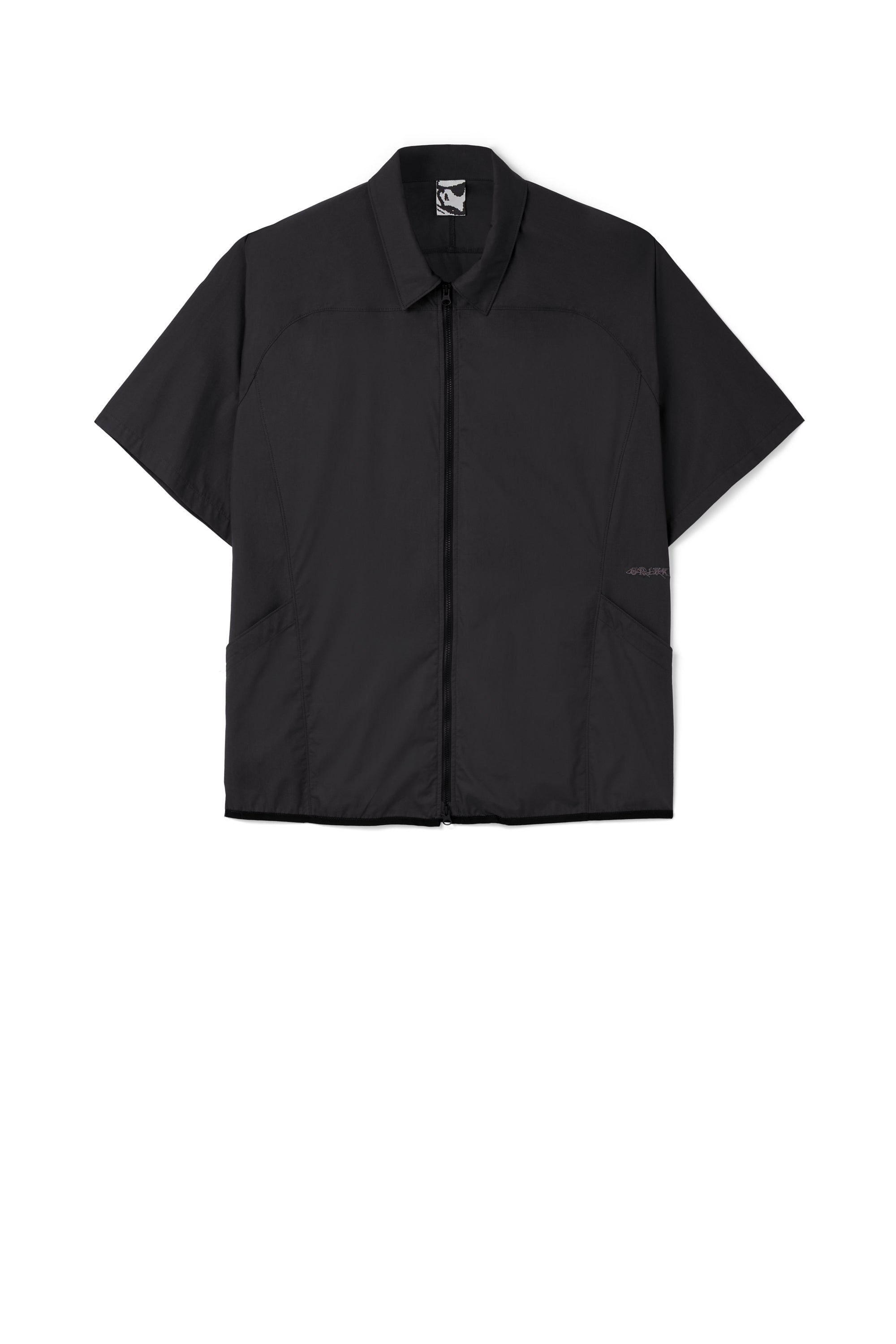 Off Black Poplin Zipped Short Sleeve Shirt