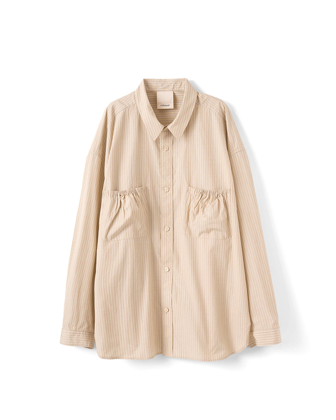 Beige Stripe Wrist Patch Wide Shirt
