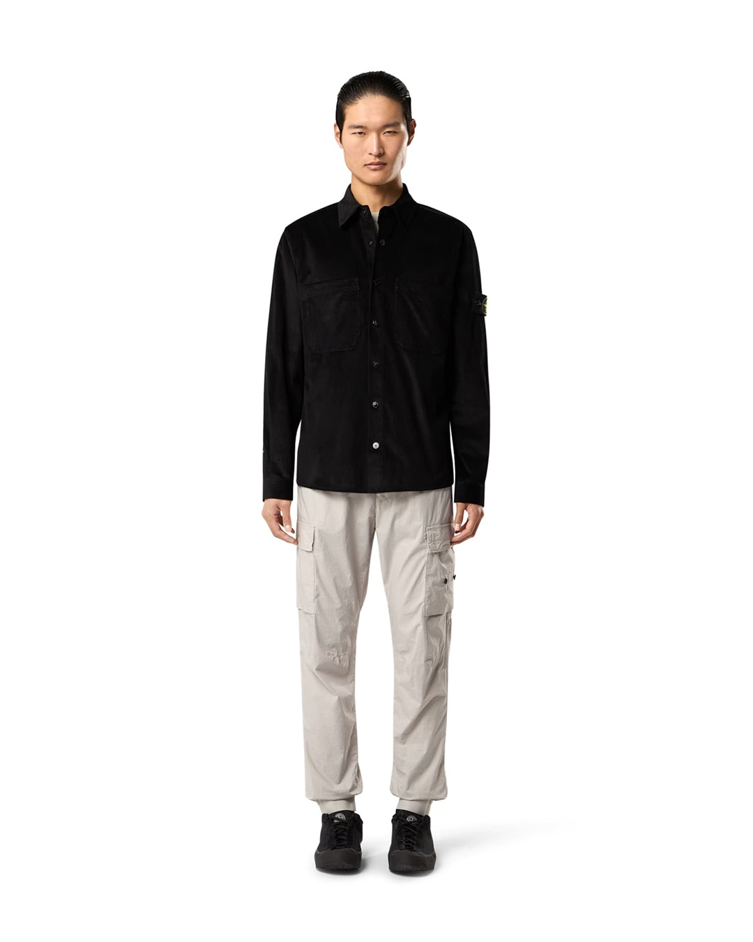 Black Cotton Micro Corduroy Pockets Overshirt