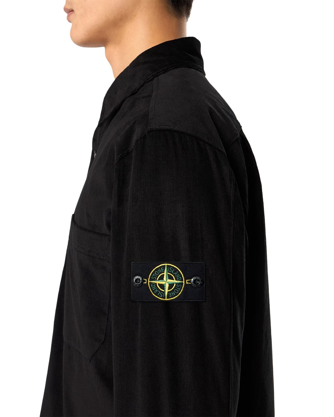 Black Cotton Micro Corduroy Pockets Overshirt