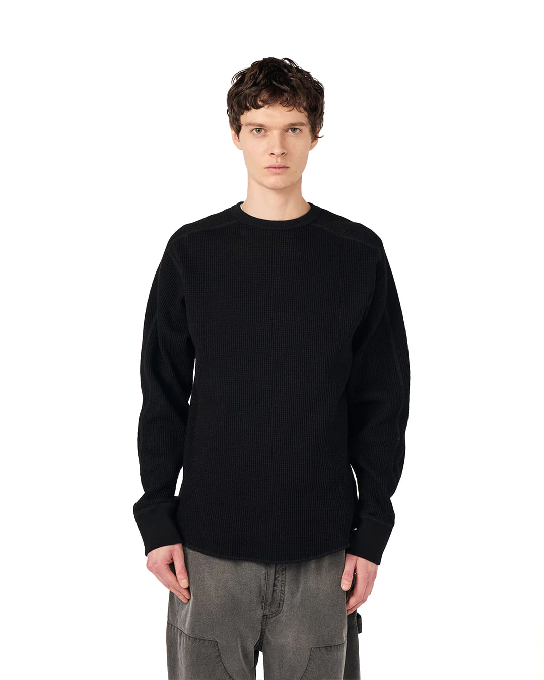 Black Crew Neck Thermal Sweat